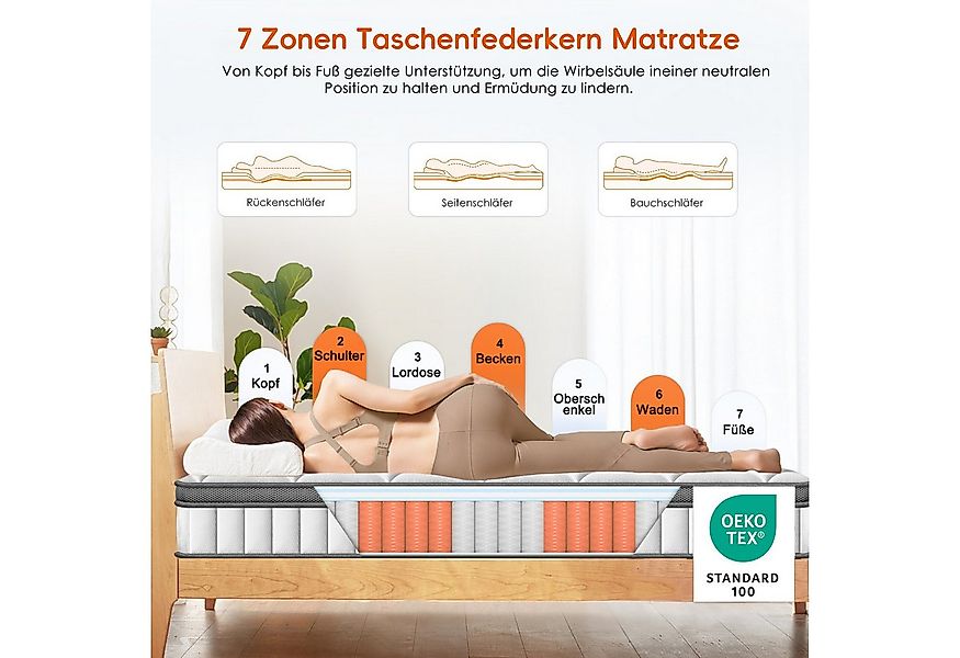 Taschenfederkernmatratze Matratze 90x200 cm, 7 Zone Federkernmatratze Atmun günstig online kaufen