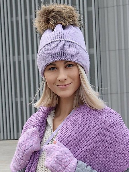 styleBREAKER Bommelmütze Strick Bommelmütze Einfarbig Pailletten (1-St) günstig online kaufen