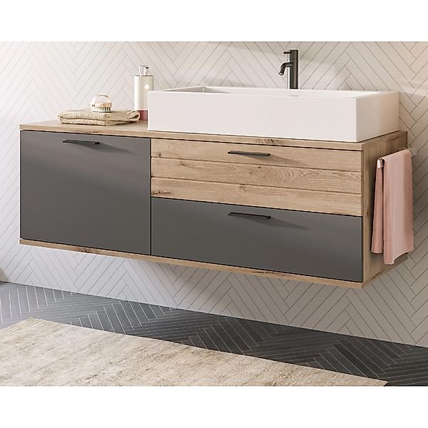 Inn.Furn Waschtisch Eiche Grau 140 cm inklusive Waschbecken Tomaso günstig online kaufen