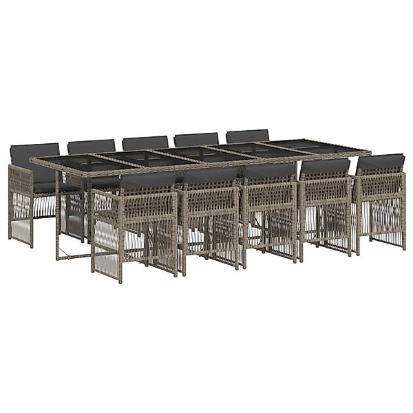 vidaXL 11-Tlg Garten-Essgruppe mit Kissen Grau Poly Rattan 3210932 günstig online kaufen