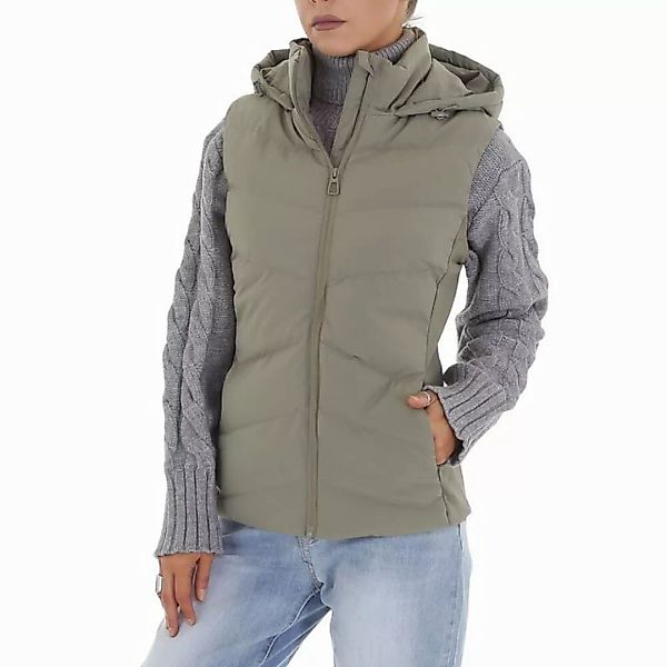 Ital-Design Steppweste Damen Freizeit Kapuze Gefüttert Winterjacke in Olive günstig online kaufen