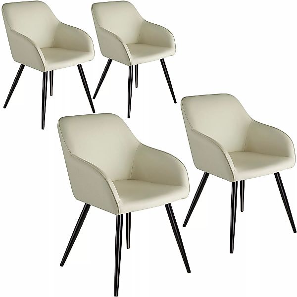 4er Set Stuhl Marilyn Stoff, schwarze Stuhlbeine - crème/schwarz günstig online kaufen