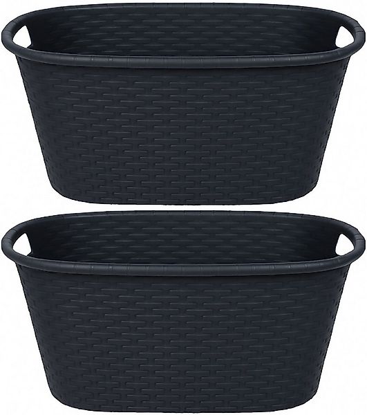 Koopman Wäschekorb Rattanoptik Weiß/Schwarz 2 er Set (Spar-Set, 2 St), 2 St günstig online kaufen