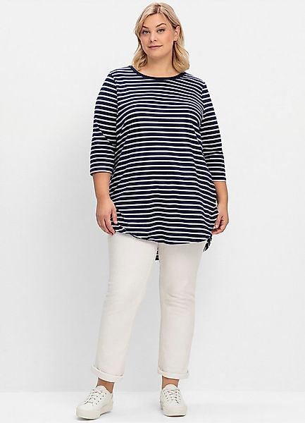 Sheego T-Shirt Longshirt 3/4-Arm mit Streifen und Nacken-Reißverschluss günstig online kaufen