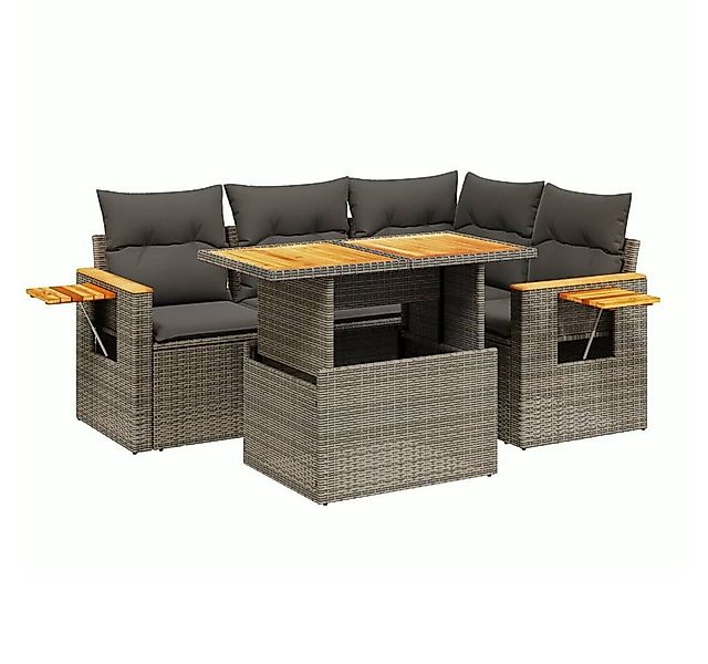 vidaXL Gartenlounge-Set 5-tlg. Garten-Sofagarnitur mit Kissen Grau Poly Rat günstig online kaufen