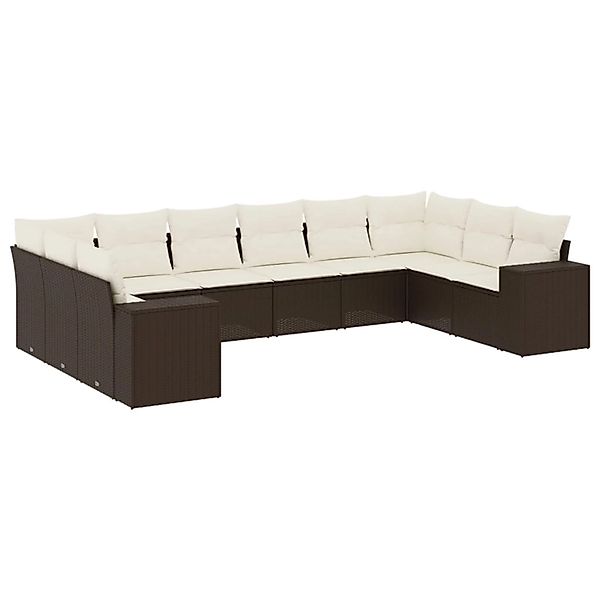 vidaXL 10-Tlg Garten-Sofagarnitur mit Kissen Braun Poly Rattan 3255410 günstig online kaufen