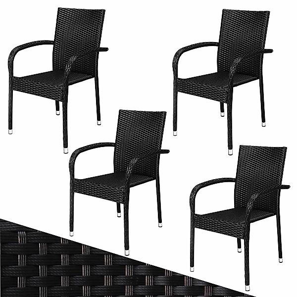 Polyrattan Stapelstuhl Comfort 4er-Set Schwarz günstig online kaufen