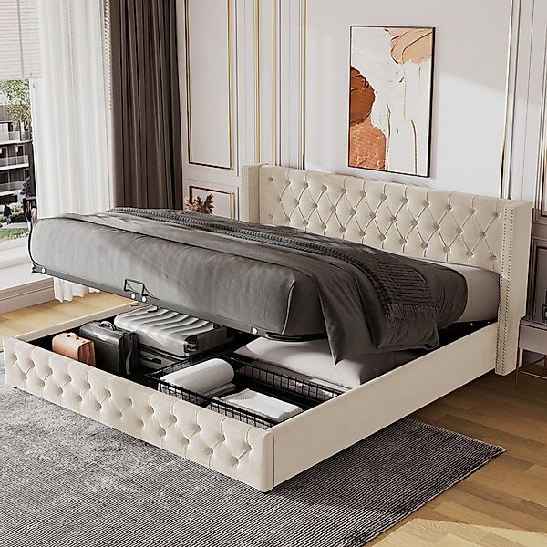 Flieks Polsterbett, Samt Hydraulisches Funktionsbett Doppelbett günstig online kaufen