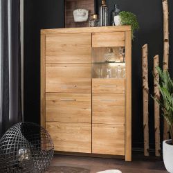 Highboard Vitrine Glastür rechts Wildeiche Massivholz günstig online kaufen