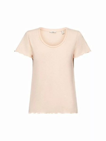 Esprit T-Shirt T-Shirt mit Rollkanten, Baumwolle-Leinen-Mix (1-tlg) günstig online kaufen