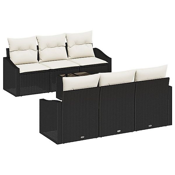 vidaXL Loungesofa 7-teiliges Garten-Sofa-Set mit Kissen in Schwarz Poly-Rat günstig online kaufen