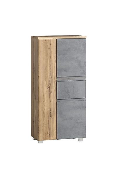 HELD MÖBEL Midischrank in Betongrau/ Wotaneiche, MDF - 65x130x35cm (BxHxT) günstig online kaufen