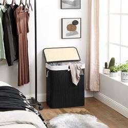 SONGMICS Wäschekorb, aus Bambus, mit 2 günstig online kaufen