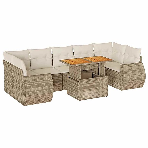 vidaXL 8-Tlg Garten-Sofagarnitur mit Kissen Beige Poly Rattan 3327236 günstig online kaufen