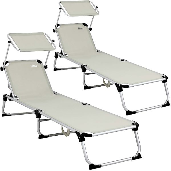 Gartenliege Malta 2er-Set Creme 210x61x35cm Alu Sonnendach günstig online kaufen