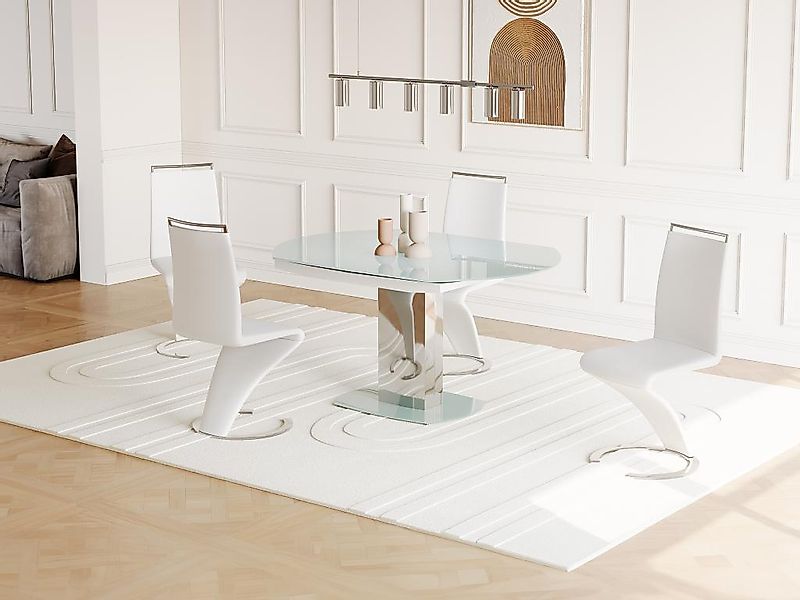 Esstisch ausziehbar - Glas & Metall - Weiß - TALICIA günstig online kaufen