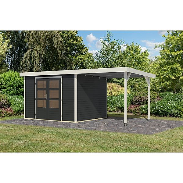 Karibu Gartenhaus Ernesto 5 C m. Anbaudach Anthrazit/Weiß 209 x 298 x 242 c günstig online kaufen