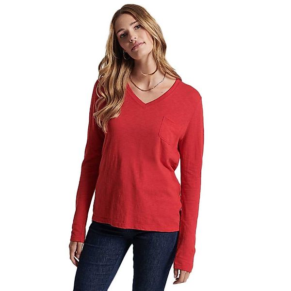 Superdry Studios Pocket Langarm-t-shirt Mit V-ausschnitt XS Rouge Red günstig online kaufen
