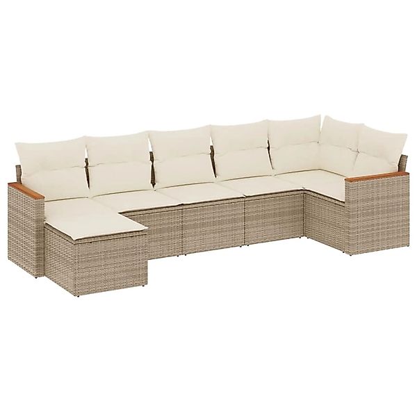 vidaXL 7-Tlg Garten-Sofagarnitur mit Kissen Beige Poly Rattan 3258593 günstig online kaufen