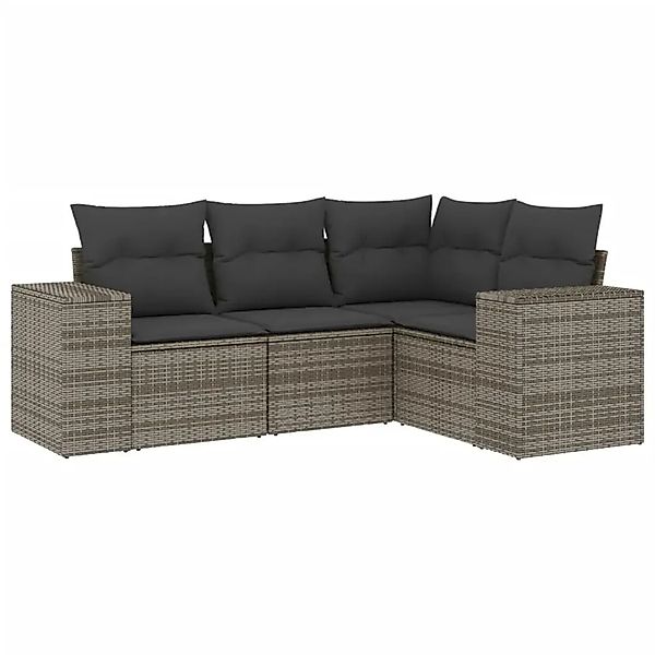 vidaXL 4-Tlg Garten-Sofagarnitur mit Kissen Grau Poly Rattan 3254847 günstig online kaufen