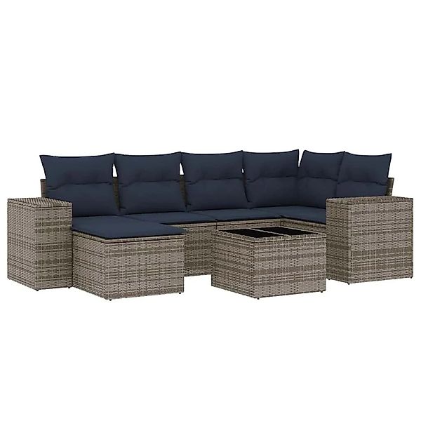 vidaXL 7-Tlg Gartensofa-Set mit Kissen Grau Polyrattan 3222870 günstig online kaufen