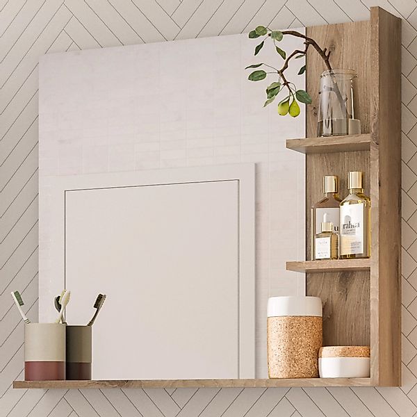Inn.Furn Spiegel Eiche 79 x 73 cm Badspiegel mit Regal Tomaso günstig online kaufen