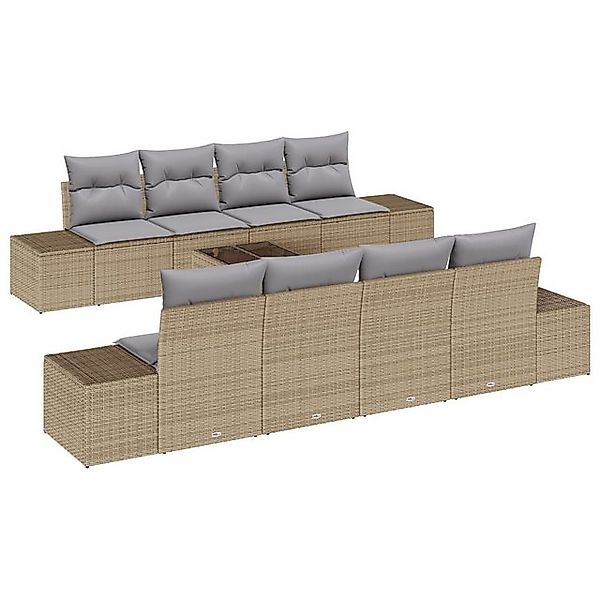 vidaXL Loungesofa 9-tlg. Garten-Sofagarnitur mit Kissen Beige Poly Rattan, günstig online kaufen