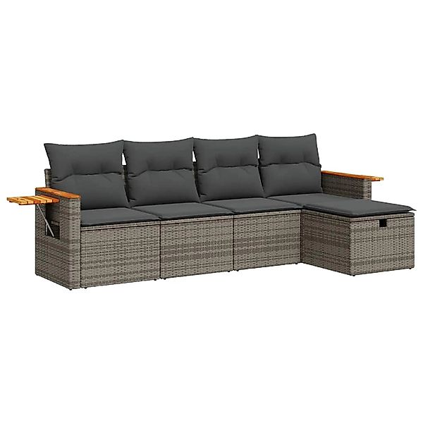 vidaXL 5-Tlg Garten-Sofagarnitur mit Kissen Grau Poly Rattan 3325959 günstig online kaufen