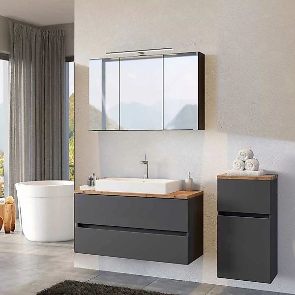 Design Badezimmer Set in Dunkelgrau und Wildeiche Optik 140 cm breit (dreit günstig online kaufen