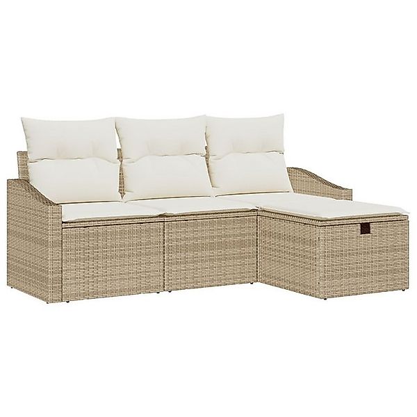 vidaXL Loungesofa 4-teilige Garten Sofa Set mit Kissen Beige Poly Rattan, 4 günstig online kaufen