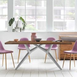 Design Esstisch in Teak und Altsilberfarben Massivholzplatte günstig online kaufen