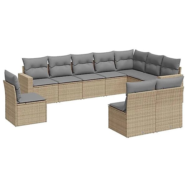 vidaXL 10-Tlg Garten-Sofagarnitur mit Kissen Beige Poly Rattan 3251446 günstig online kaufen