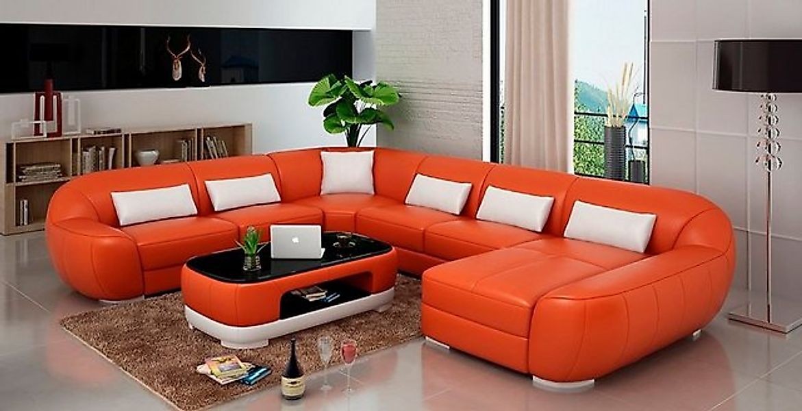 JVmoebel Ecksofa Ledersofa Couch Wohnlandschaft Eck Garnitur Rund Sofa Schw günstig online kaufen