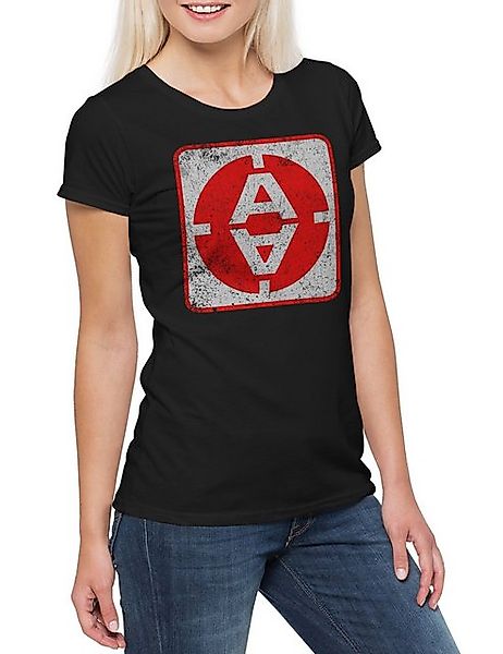 Urban Backwoods Print-Shirt Vintage Alpha Moonbase Door Logo Damen T-Shirt günstig online kaufen