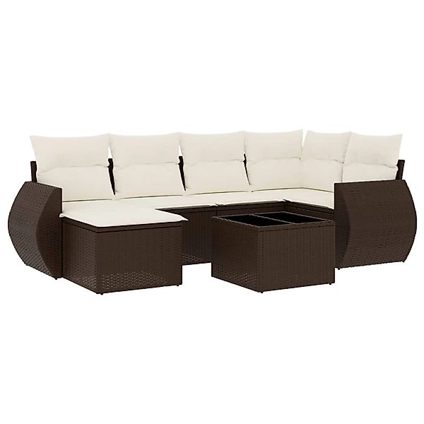 vidaXL 7-Tlg Garten-Sofagarnitur mit Kissen Braun Poly Rattan 3254010 günstig online kaufen