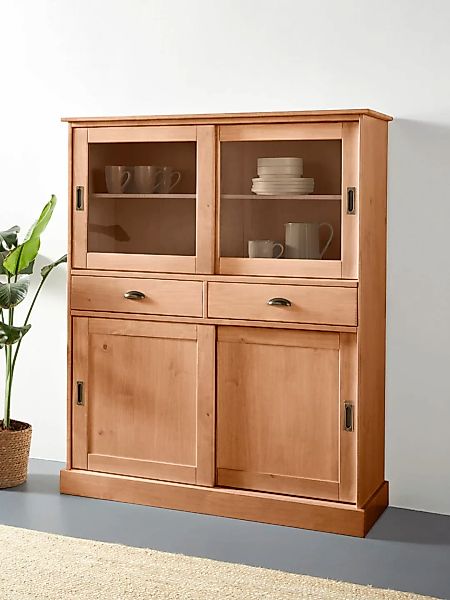 Home affaire Highboard "Schröder", Vitrine aus massivem Kiefernholz, Breite günstig online kaufen