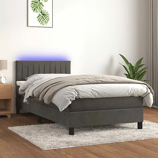 Vidaxl Boxspringbett Mit Matratze & Led Dunkelgrau 80x200 Cm Samt günstig online kaufen