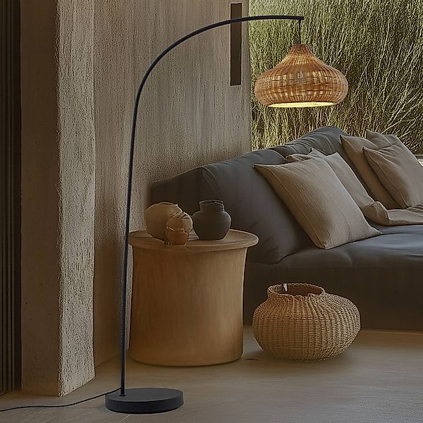 Lucande Außenstehleuchte Taniola, beige, Rattan, 195cm, IP44 günstig online kaufen