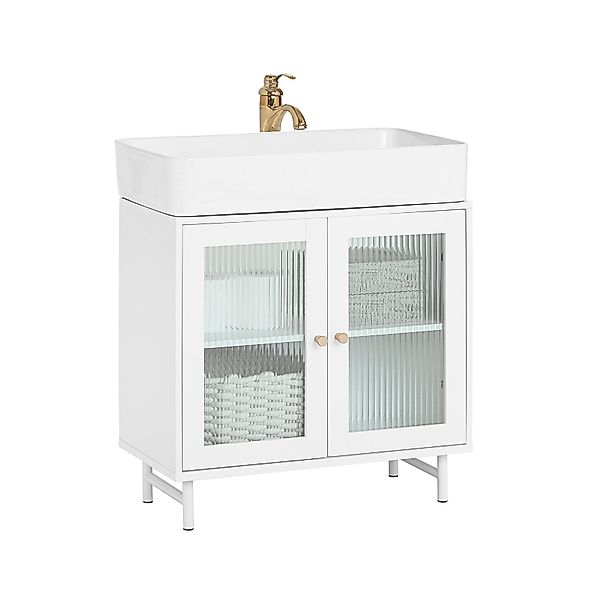 SoBuy Waschbeckenunterschrank mit 2 Glastüren Holz Glas Weiß 60 cm BZR115-W günstig online kaufen