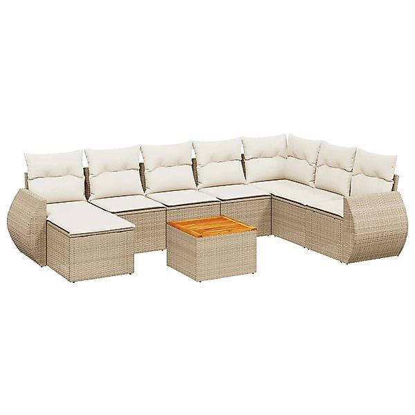 vidaXL 9-Tlg Garten-Sofagarnitur mit Kissen Beige Poly Rattan 3257472 günstig online kaufen