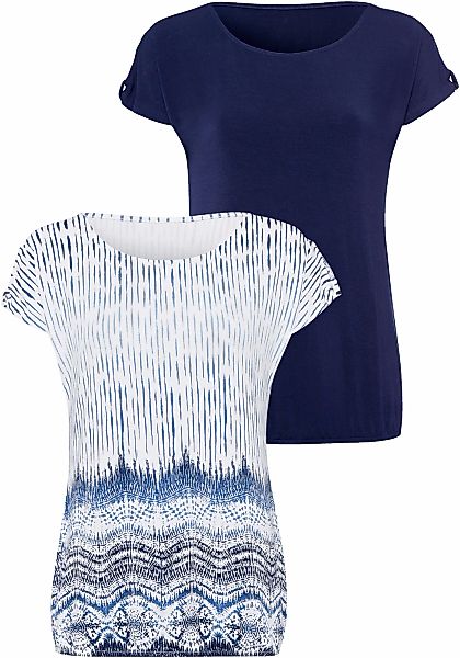 LASCANA T-Shirt "mit kleinem Cut-Out am Ärmel", (2er-Pack), aus weichem Vis günstig online kaufen