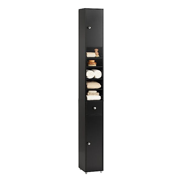 SoBuy Badezimmerschrank mit 5 Fächern und 1 Schublade Holz Schwarz BZR34-SC günstig online kaufen