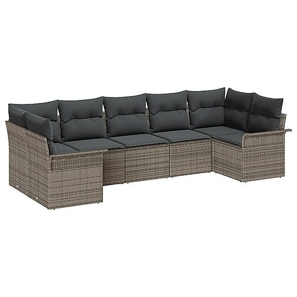 vidaXL Loungesofa 7-tlg. Garten-Sofagarnitur mit Kissen Grau Poly Rattan, 7 günstig online kaufen