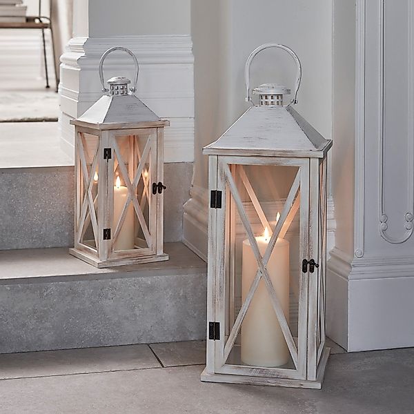 Folkestone Holzlaternen Duo weiß mit TruGlow® LED Kerzen günstig online kaufen