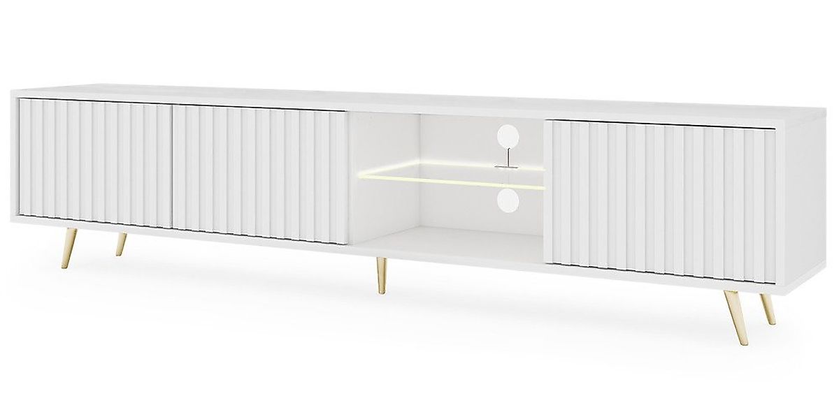 Selsey TV-Schrank BELLO mit goldenen Füßen, Lamellenfronten und LED, 175 cm günstig online kaufen
