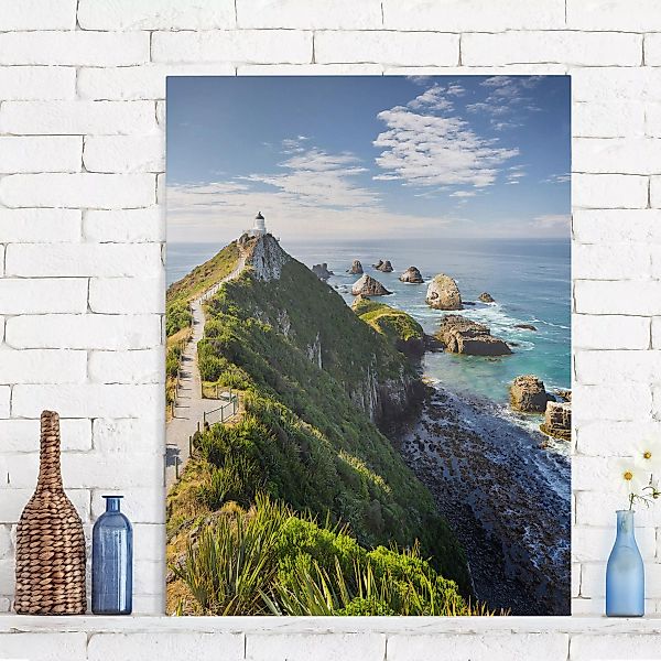 Leinwandbild - Querformat Nugget Point Leuchtturm und Meer Neuseeland günstig online kaufen