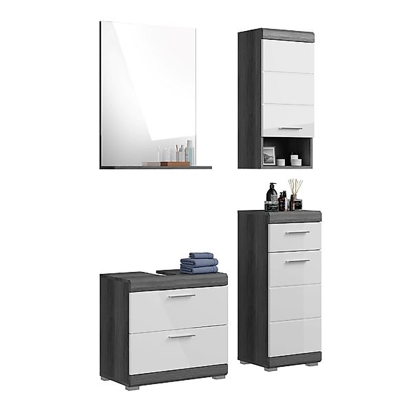 Badkombination m. Spiegelpaneel 112 cm x 191 cm x 37 cm Weiß-Rauchsilber 4- günstig online kaufen