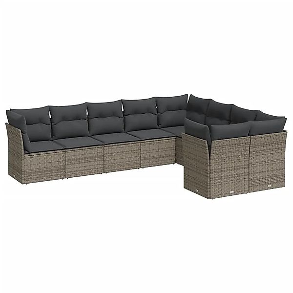 vidaXL 9-Tlg Garten-Sofagarnitur mit Kissen Grau Poly Rattan 3250009 günstig online kaufen
