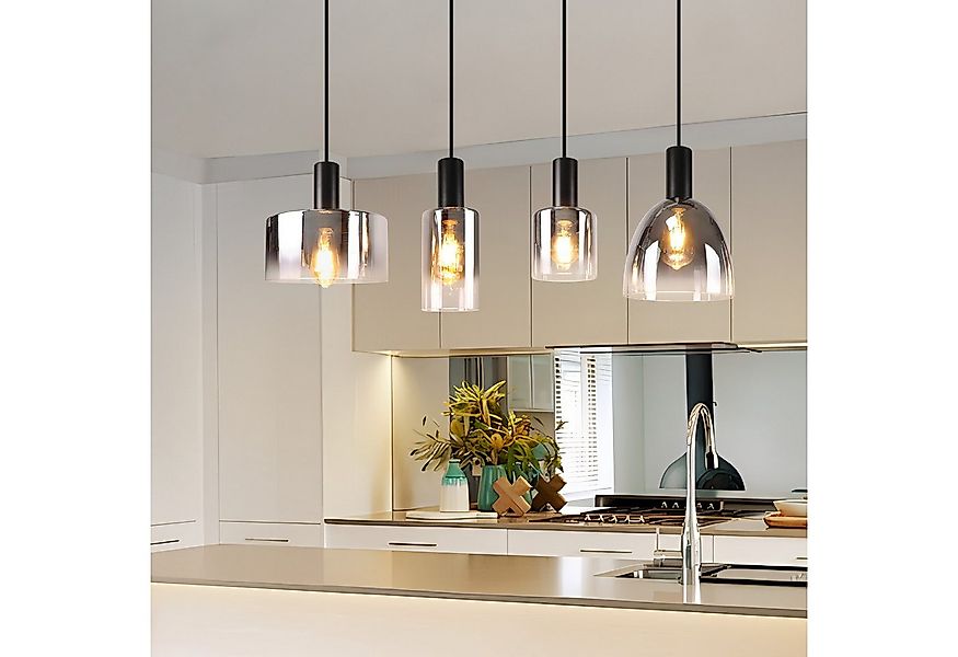 Nettlife Pendelleuchte 3/4 rauchgrauem Glas E27 Fassung Industrielle Hängel günstig online kaufen