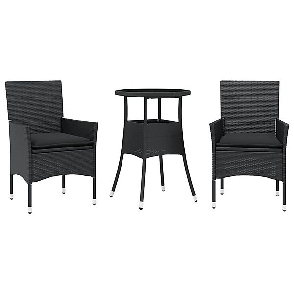 vidaXL 3-Tlg Garten-Essgruppe mit Kissen Schwarz Poly Rattan Glas 3278617 günstig online kaufen